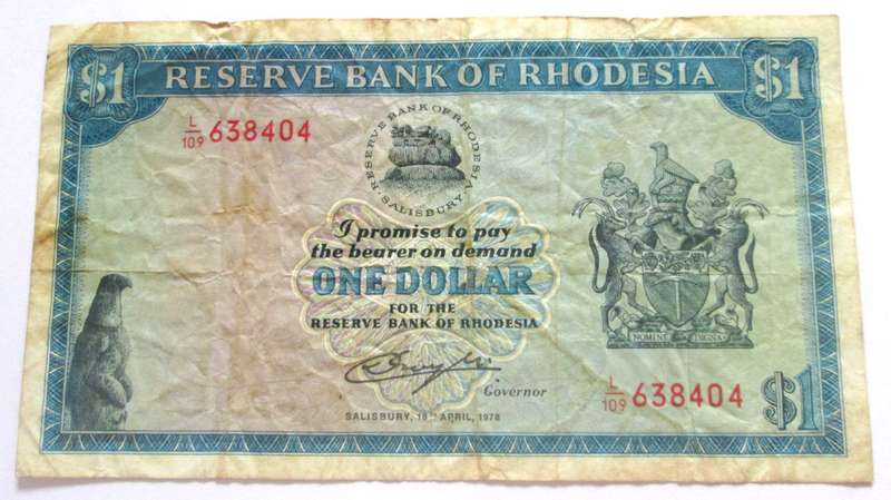 1978 One Dollars Rhodesia Banknote Serial Nr L109 633404