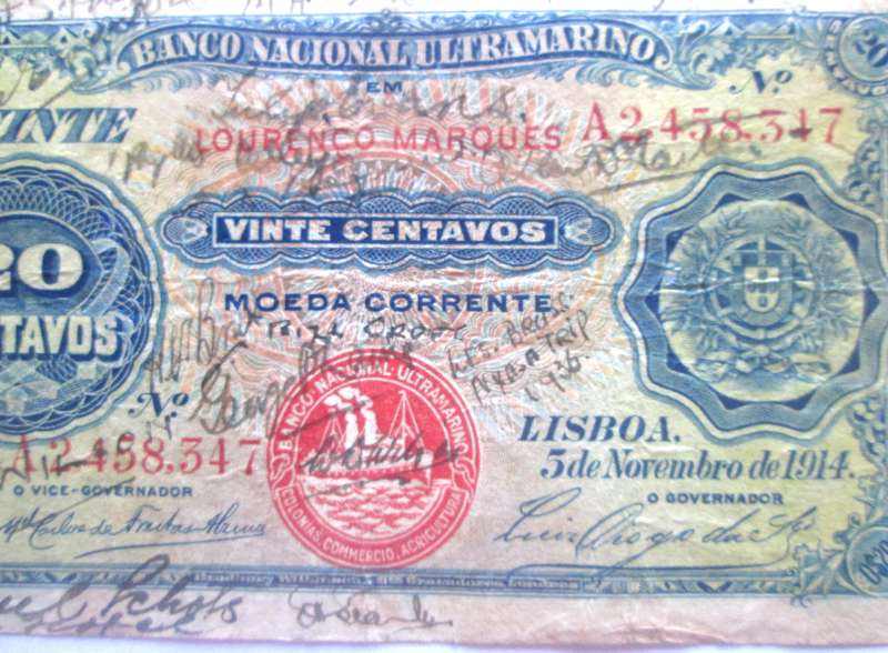 1914 Mozambique 20 Centavos Serial Nr A2458347