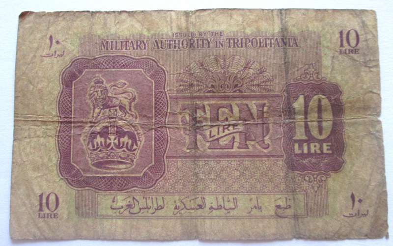 1943 - 1951 Tripolitania 10 Lire Military Authority Libya