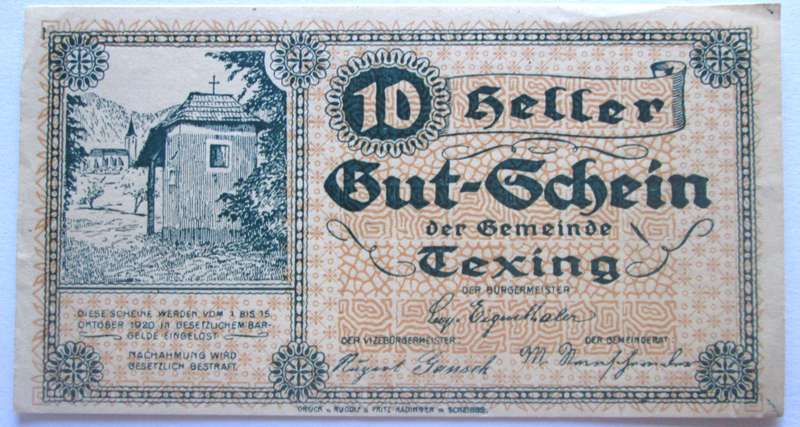 1920 Austria 10 Heller Austrian Notgeld