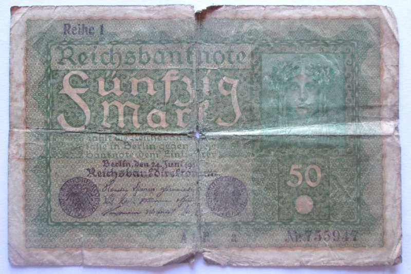 1914 Deutschland 50 Mark Serial No 755947