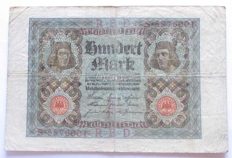 1920 Germany 100 Mark Serial No S 5876001