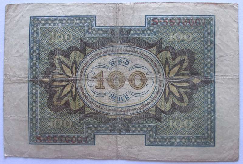 1920 Germany 100 Mark Serial No S 5876001