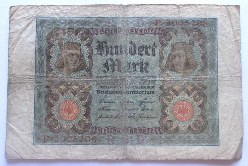 1920 Germany 100 Mark Serial No P 3005208
