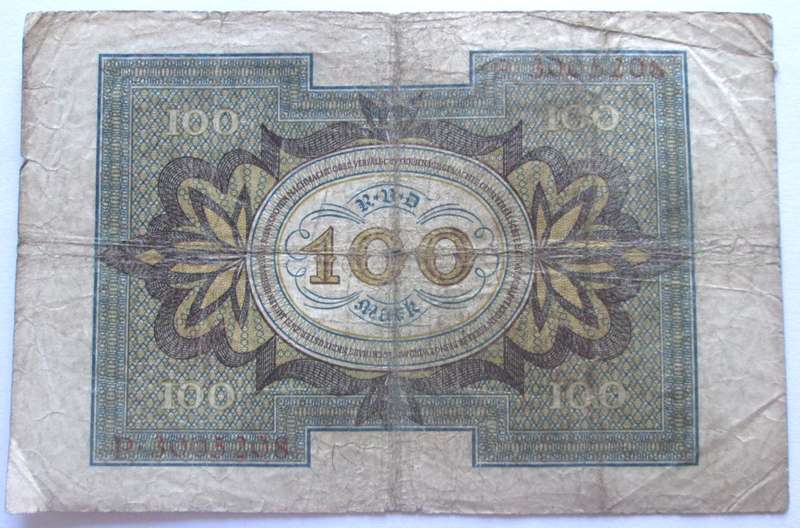 1920 Germany 100 Mark Serial No P 3005208