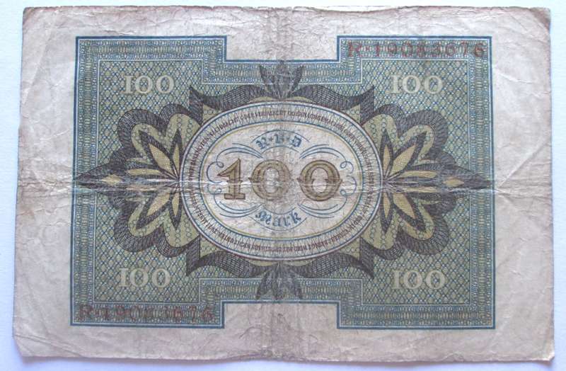 1920 Germany 100 Mark Serial No R 19083676