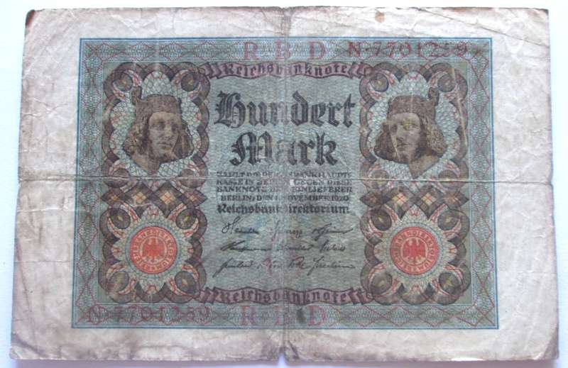 1920 Germany 100 Mark Serial No N 7701259