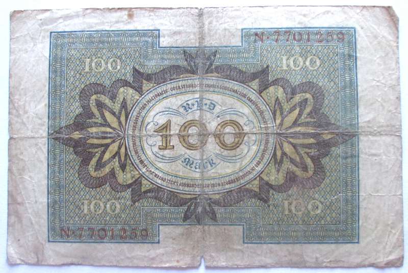1920 Germany 100 Mark Serial No N 7701259