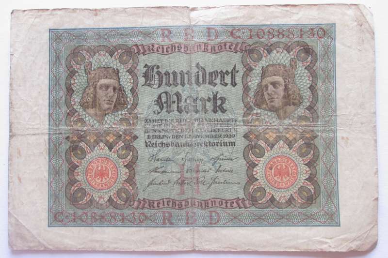 1920 Germany 100 Mark Serial No G 10888130