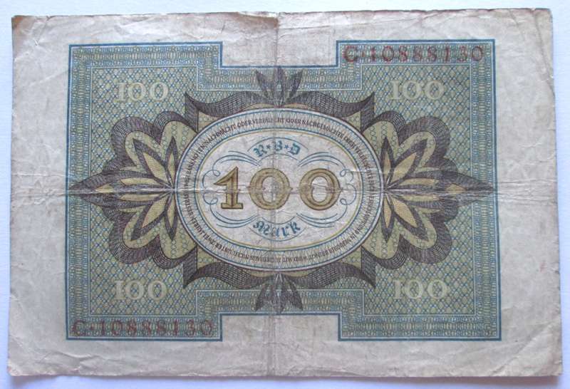 1920 Germany 100 Mark Serial No G 10888130