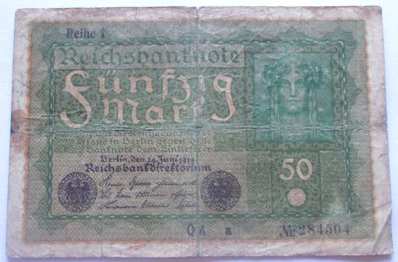 1919 Germany 50 Mark Serial No 284504