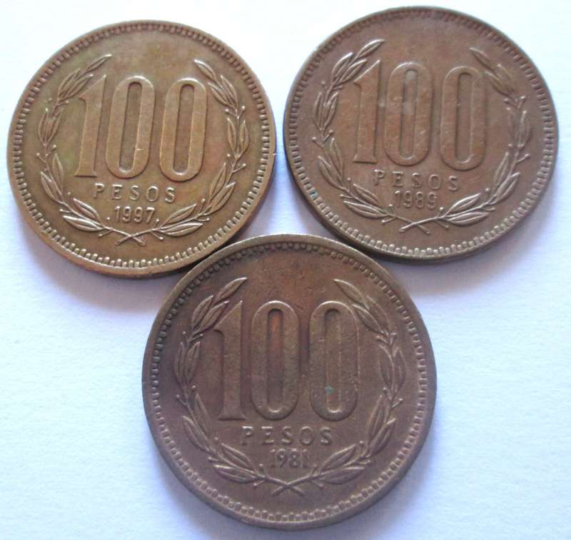 100 Pesos Chile 1981 + 1989 + 1997
