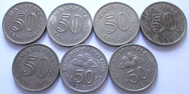 50 Sen Malaysia 1967 + 1971 + 1980 + 1981 + 1988 + 1994 + 1997