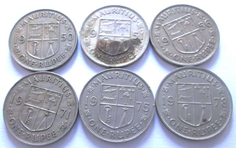 1 Rupee Mauritius 1950 + 1951 + 1956 + 1971 + 1975 + 1978