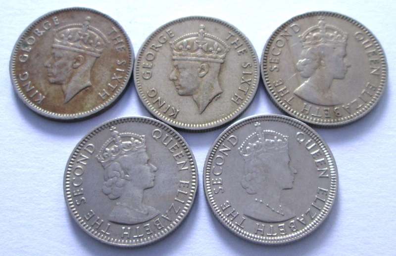 Quarter Rupee Mauritius 1950 + 1951 + 1960 + 1964 + 1975