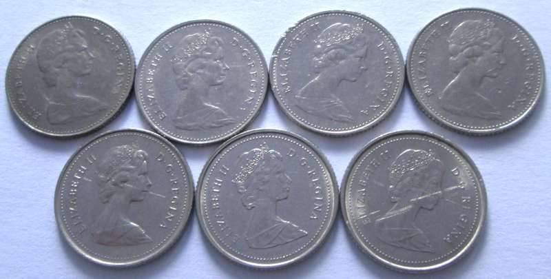 10 Cents Canada 1968 + 1972 + 1973 + 1978 + 1979 + 1985 + 1986