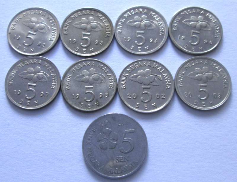 5 Sen Negara Malaysia 1992 - 1994 + 1996 + 1997 + 1999 + 2002 + 2003 + 2015
