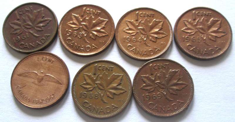1 Cent Canada 1961 + 1963 - 1969
