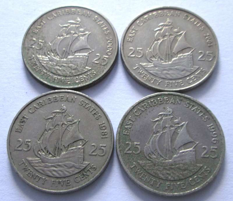 25 Cents East Caribbean States 1981 + 1996 + 2000 + 2004