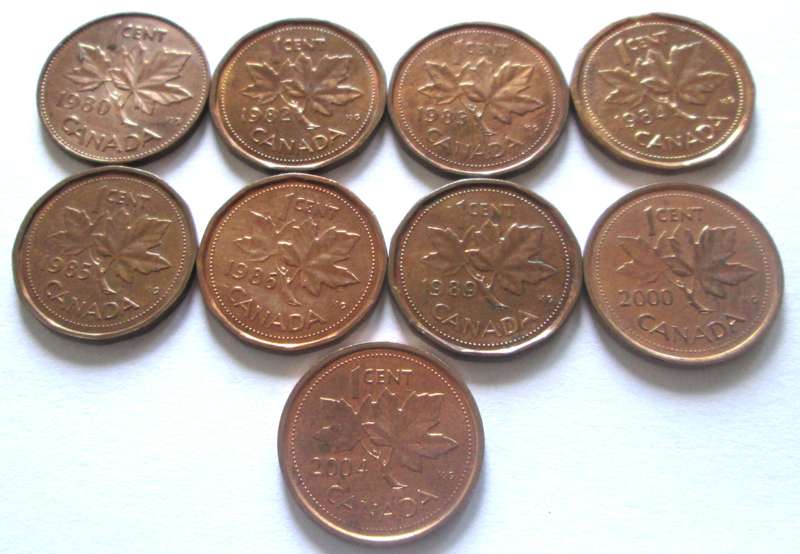 1 Cent Canada 1980 + 1982 - 1986 + 1989 + 2000 + 2004