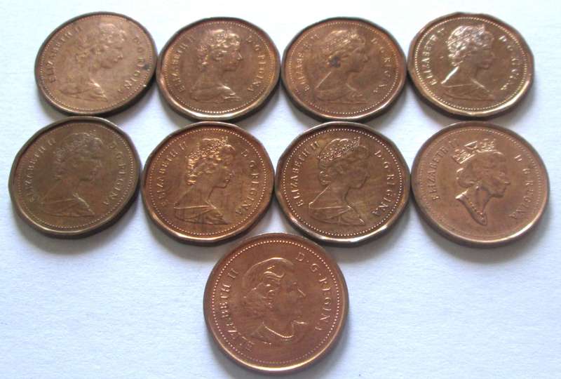 1 Cent Canada 1980 + 1982 - 1986 + 1989 + 2000 + 2004