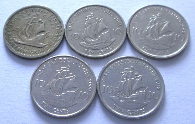 10 Cents East Caribbean States 1956 + 1991 + 1998 + 2000 + 2018