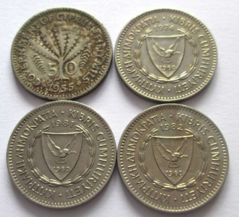 50 Mils Cyprus 1955 + 1974 + 1981 + 1982
