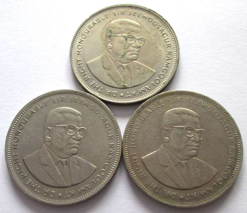 5 Rupees Mauritius 1991 + 1992 + 2009