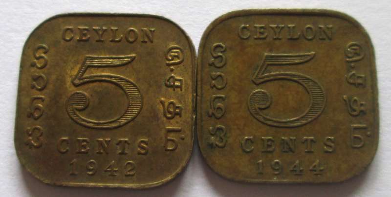 5 Cents Ceylon 1942 + 1944