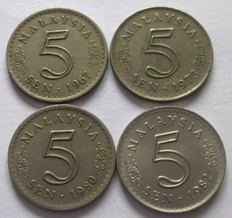 5 Sen Malaysia 1967 + 1973 + 1980 + 1982