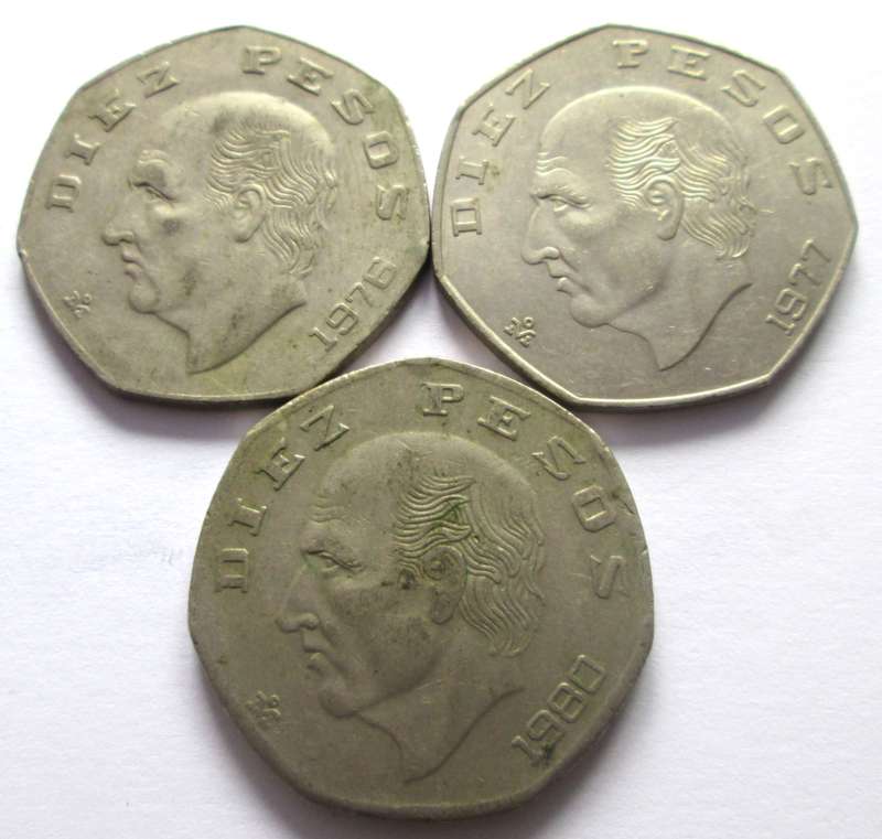 10 Pesos Mexico 1976 + 1977 + 1980