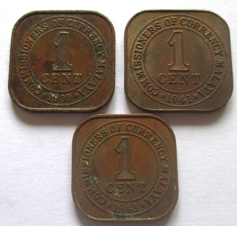 1 Cent Malaya 1939 + 1941 + 1943