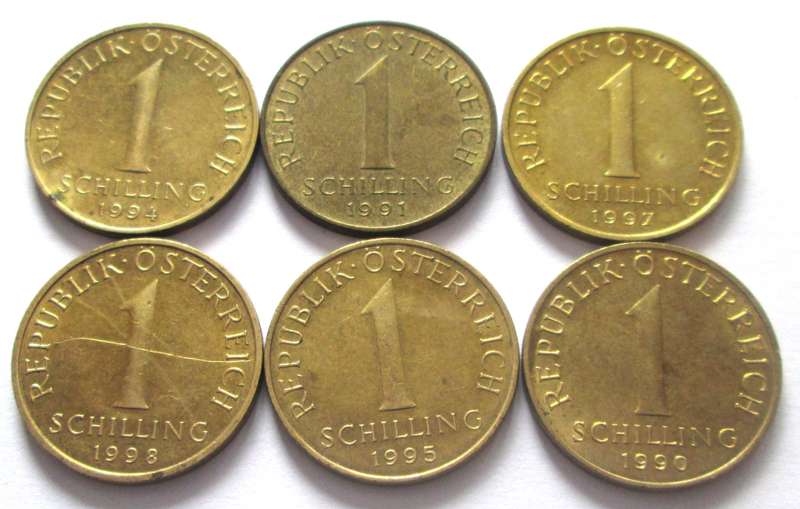 1 Schilling Austria 1990 + 1991 + 1994 + 1995 + 1997 + 1998
