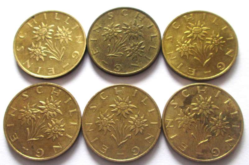 1 Schilling Austria 1990 + 1991 + 1994 + 1995 + 1997 + 1998