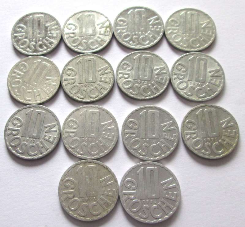 10 Groschen Austria 1970 - 1976/78/79/81/83/86/87/89