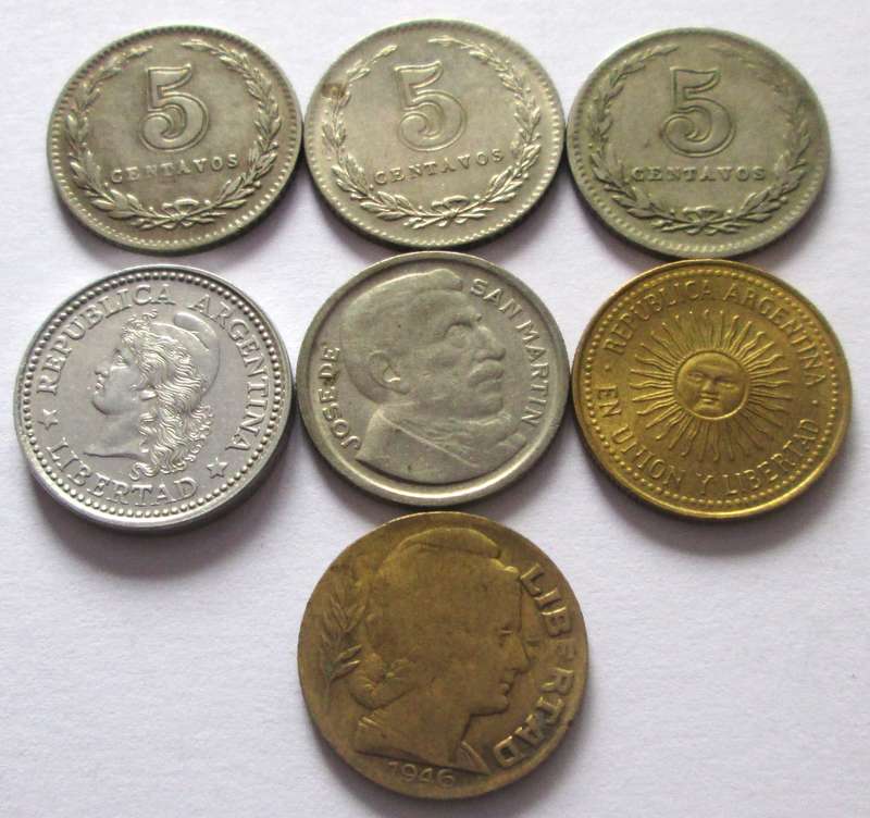 5 Centavos Argentina 1929 + 1930 + 1936 + 1946 + 1952 + 1972 + 1992
