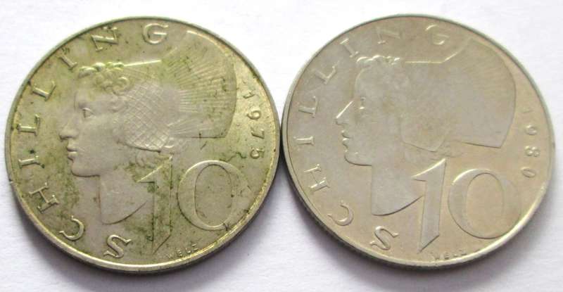 10 Schilling Austria 1975 + 1980