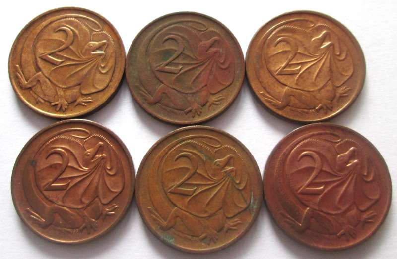 2 Cents Australia 1966 + 1971 + 1973 + 1976 + 1977 + 1983