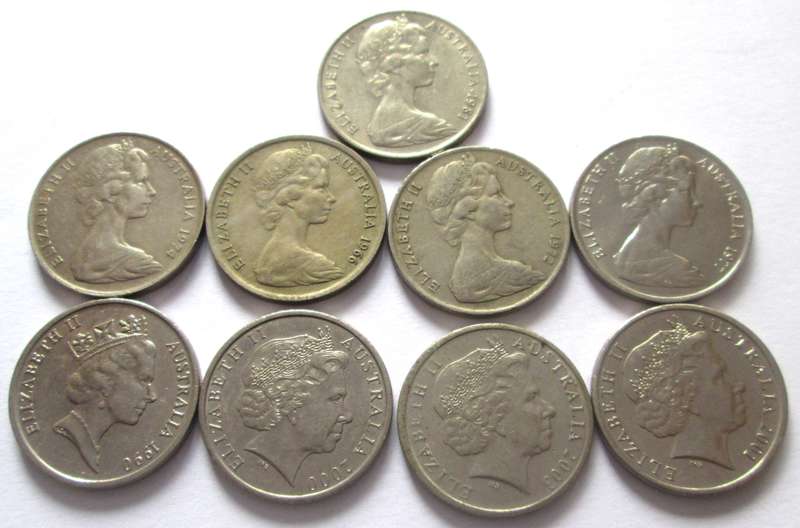 10 Cents Australia 1966 + 1972 + 1977 + 1974 + 1981 + 1990 + 2000 + 2001 + 2003