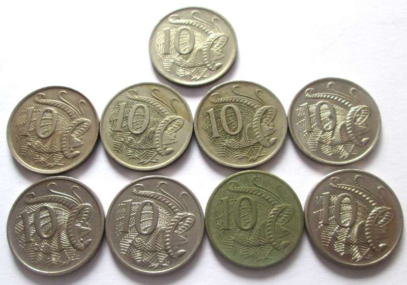 10 Cents Australia 1966 + 1972 + 1977 + 1974 + 1981 + 1990 + 2000 + 2001 + 2003
