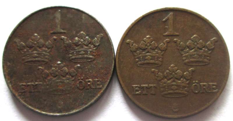 1 Ore Sweden 1937 + 1943
