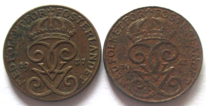 1 Ore Sweden 1937 + 1943