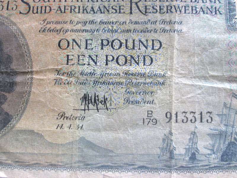 1954 One Pound Union of South Africa Serial Nr B179 913313