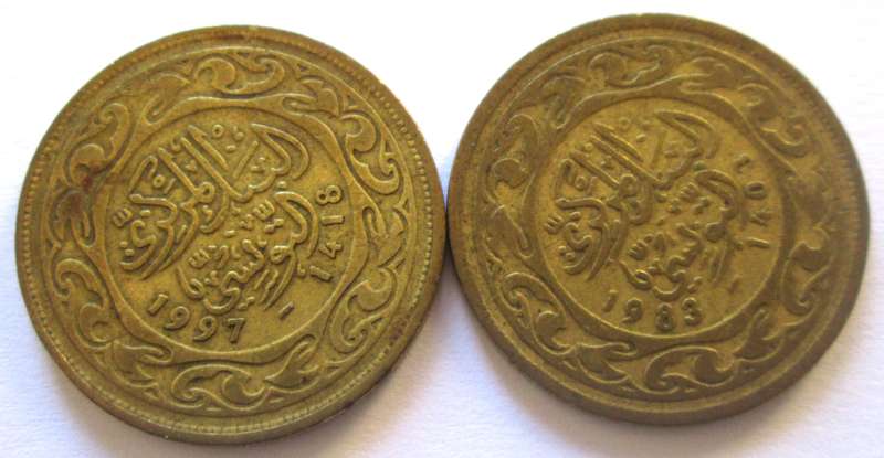 100 Milliemes Tunisia 1983 + 1997
