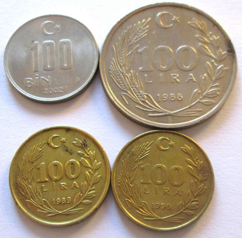 100 Lira Turkey 1983 + 1988 + 1990 + 2002