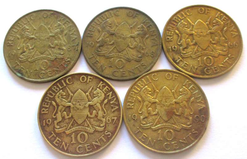 10 Cents Kenya 1966 + 1967 + 1968 + 1987 + 1990