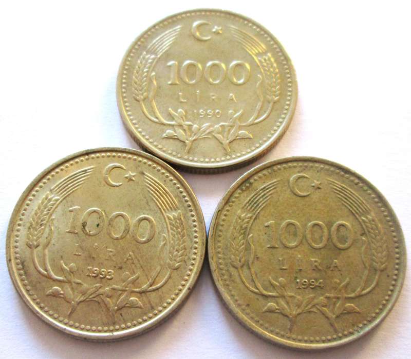 1000 Lira Turkey 1990 + 1993 + 1994
