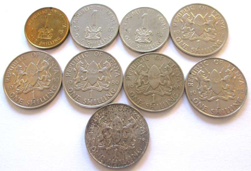 1 Shilling Kenya 1969 + 1971 + 1975 + 1978 + 1980 + 1989 + 1995 + 2005 + 2010