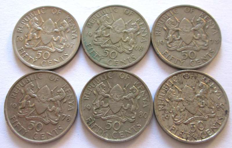 50 Cents Kenya 1967 + 1968 + 1973 + 1978 + 1980 + 1989
