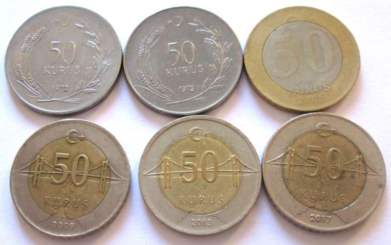 50 Kurus Turkey 1972 + 1973 + 2005 + 2009 + 2013 + 2017